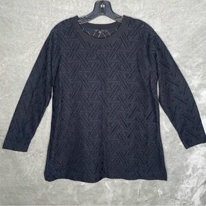 Banana Republic Black Pointelle Knit Sweater Medium Geometric Open Knit Crewneck